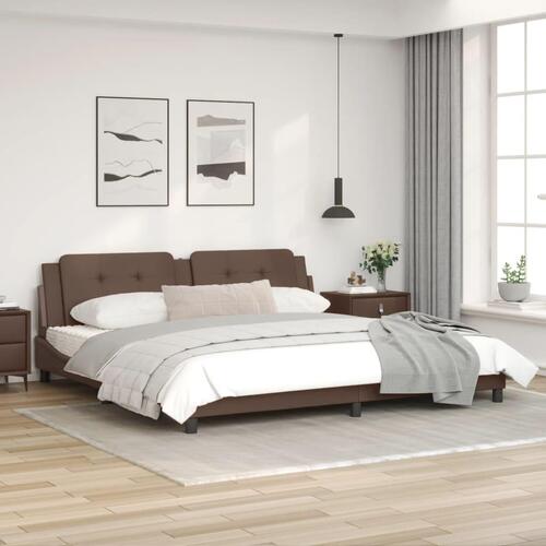 Sengeramme med LED-lys 200x200 cm kunstlæder brun
