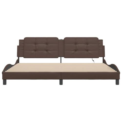 Sengeramme med LED-lys 200x200 cm kunstlæder brun