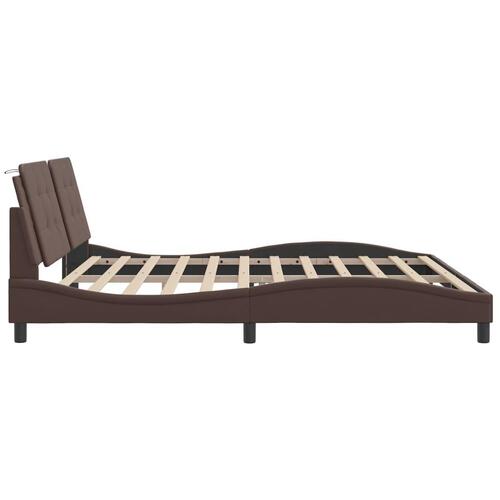 Sengeramme med LED-lys 200x200 cm kunstlæder brun