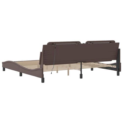 Sengeramme med LED-lys 200x200 cm kunstlæder brun