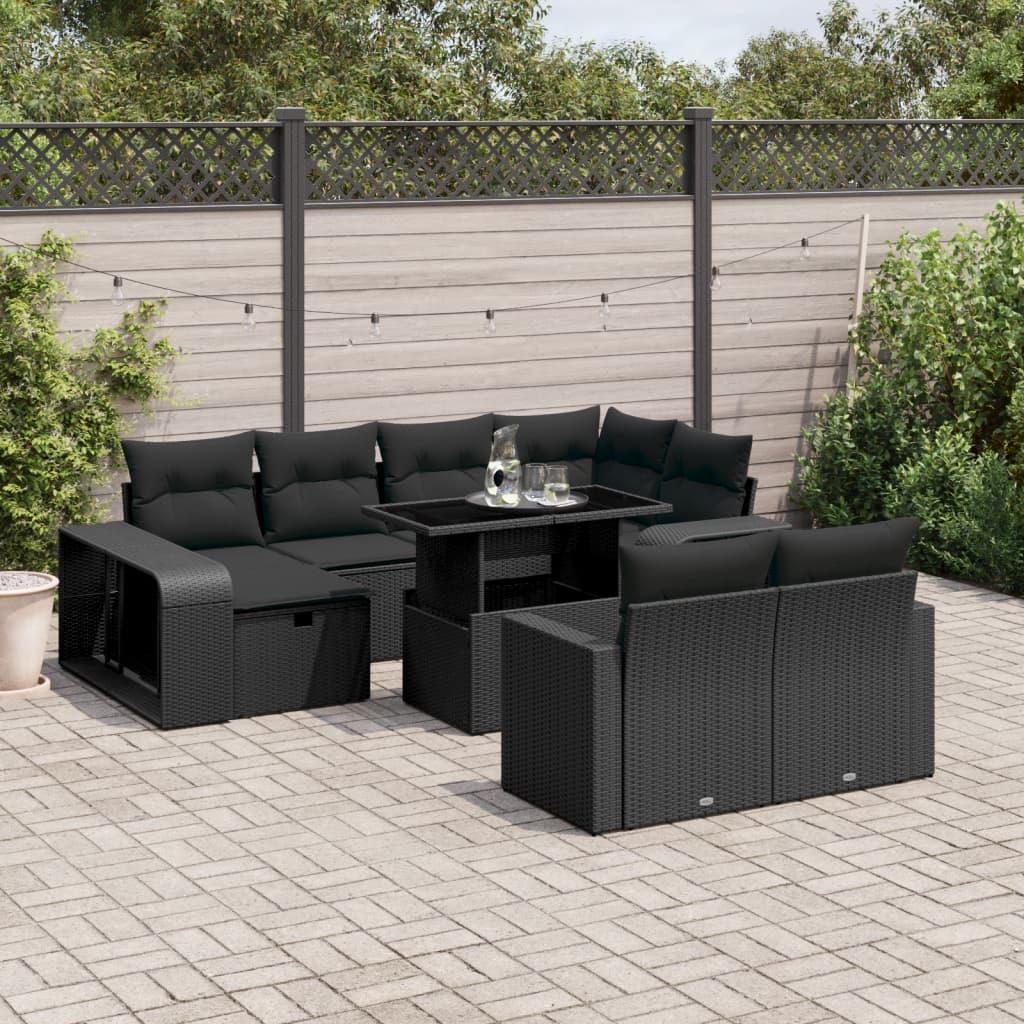Sofasæt til haven 11 dele med hynder polyrattan sort