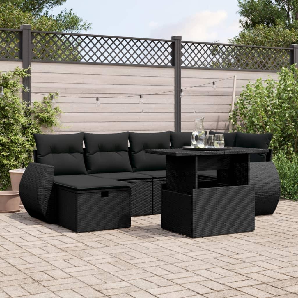 Sofasæt til haven 7 dele med hynder polyrattan sort
