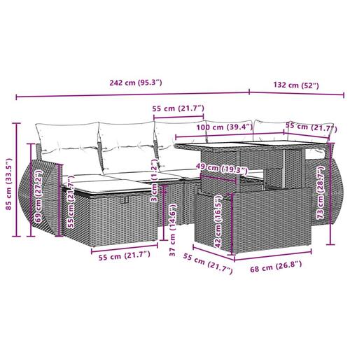 Sofasæt til haven 7 dele med hynder polyrattan sort