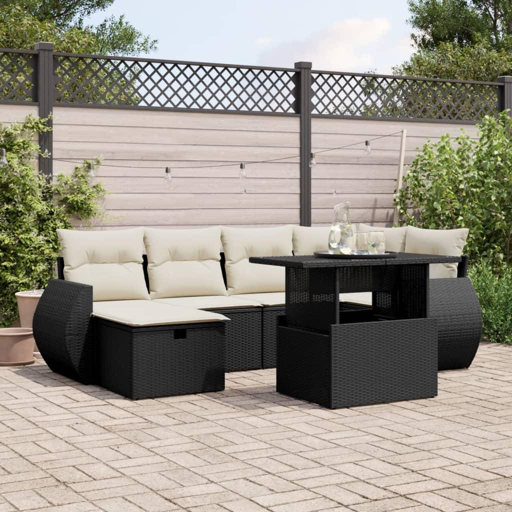 Sofasæt til haven 7 dele med hynder polyrattan sort