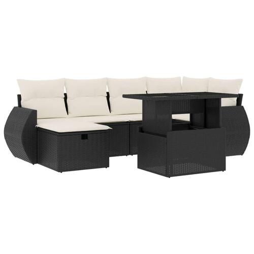 Sofasæt til haven 7 dele med hynder polyrattan sort