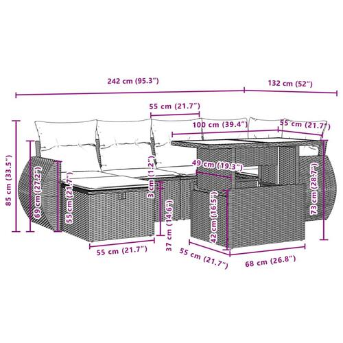 Sofasæt til haven 7 dele med hynder polyrattan sort