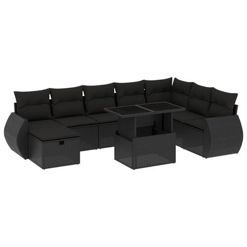 Sofasæt til haven 9 dele med hynder polyrattan sort
