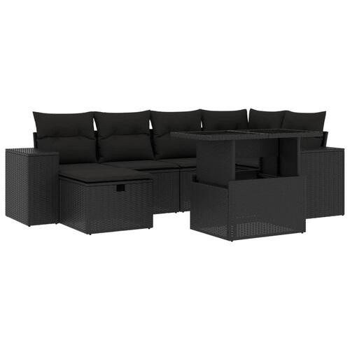 Sofasæt til haven 7 dele med hynder polyrattan sort