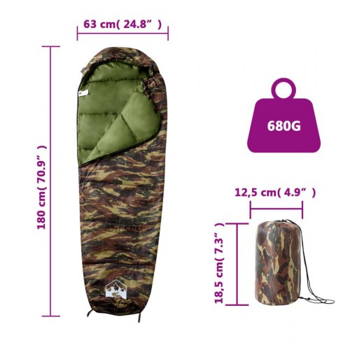 3-sæsons sovepose i mumieform til voksne - camouflage
