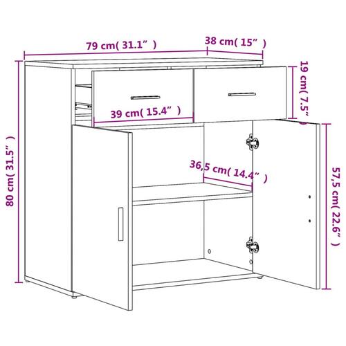 Skænke 2 stk. 79x38x80 cm konstrueret træ røget egetræsfarve