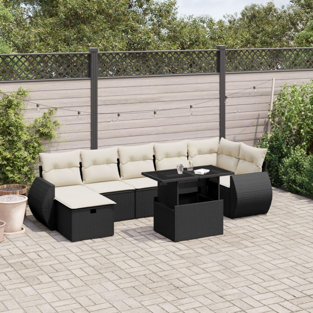Sofasæt til haven 8 dele med hynder polyrattan sort