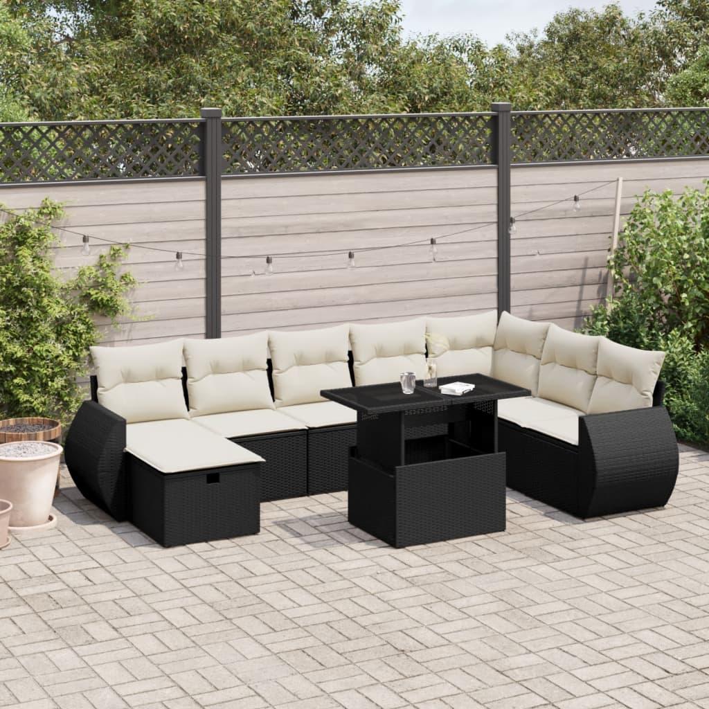 Sofasæt til haven 9 dele med hynder polyrattan sort
