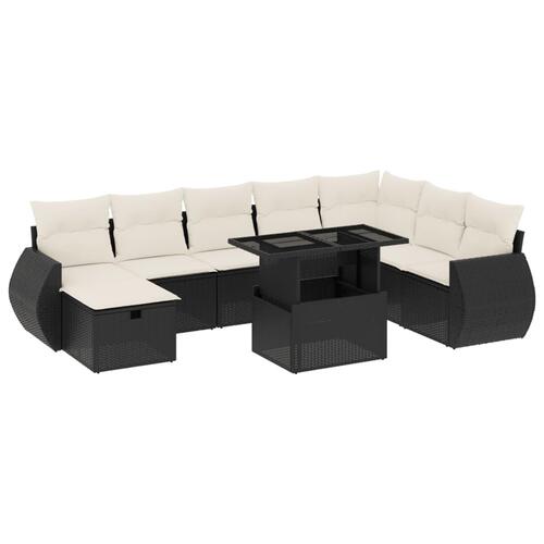 Sofasæt til haven 9 dele med hynder polyrattan sort