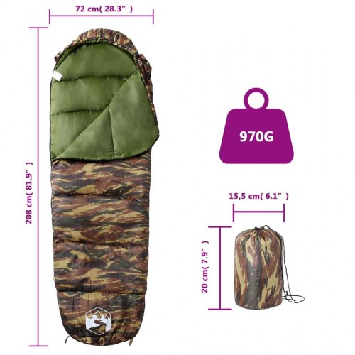 3-sæsons mumie-sovepose til voksne - camouflage