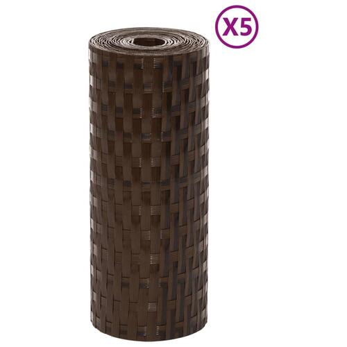 Altanafskærmninger 5 stk. 255x19 cm polyrattan brun og sort