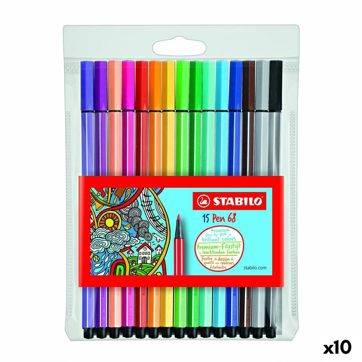 Stabilo Pen 68 fiberpenne - multifarver, 15 stk (x10)