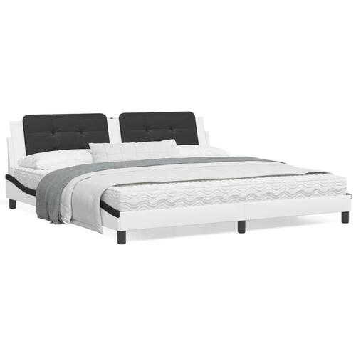 Sengeramme med LED-lys 200x200 cm kunstlæder hvid og sort