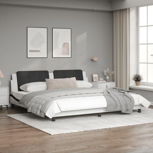 Sengeramme med LED-lys 200x200 cm kunstlæder hvid og sort