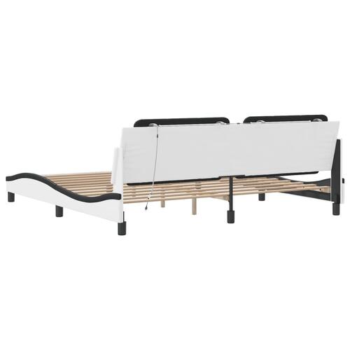 Sengeramme med LED-lys 200x200 cm kunstlæder hvid og sort