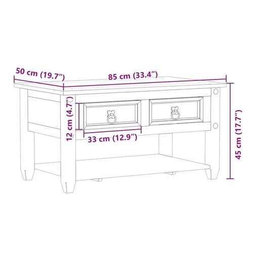 Sofabord med skuffer Corona 85x50x45 cm massivt fyrretræ