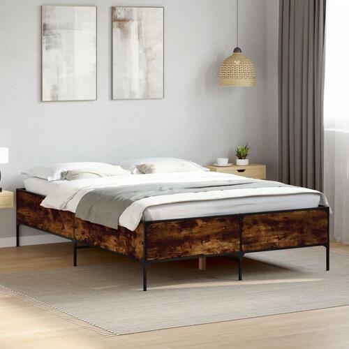 Sengestel 140x190cm konstrueret træ og metal røget egetræsfarve