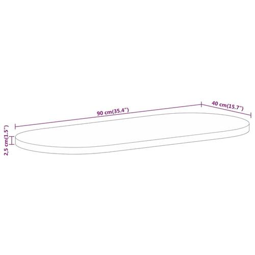 Bordplade 90x40x2,5 cm oval massivt ru mangotræ