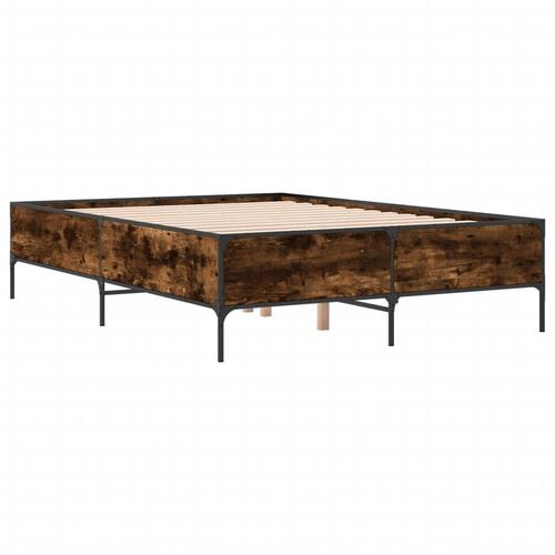 Sengestel 120x190cm konstrueret træ og metal røget egetræsfarve