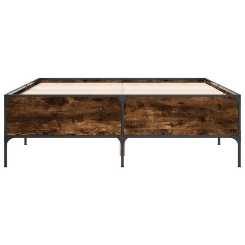 Sengestel 120x190cm konstrueret træ og metal røget egetræsfarve