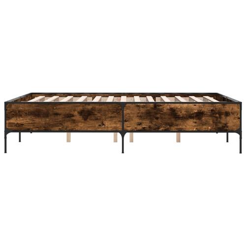 Sengestel 120x190cm konstrueret træ og metal røget egetræsfarve