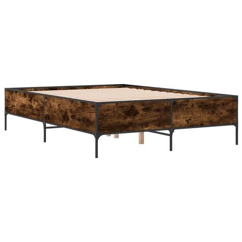 Sengestel 120x190cm konstrueret træ og metal røget egetræsfarve