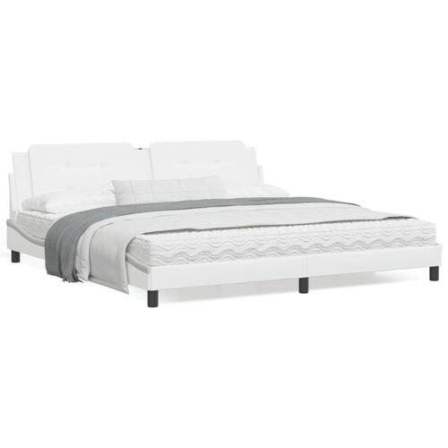 Sengeramme med LED-lys 200x200 cm kunstlæder hvid