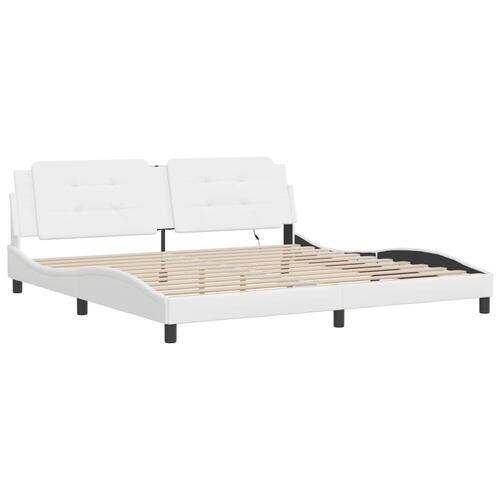 Sengeramme med LED-lys 200x200 cm kunstlæder hvid
