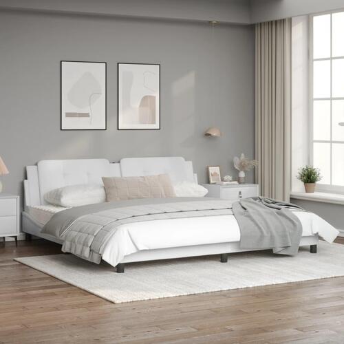 Sengeramme med LED-lys 200x200 cm kunstlæder hvid