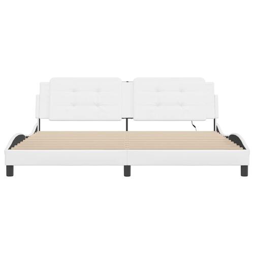 Sengeramme med LED-lys 200x200 cm kunstlæder hvid