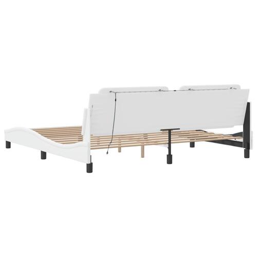 Sengeramme med LED-lys 200x200 cm kunstlæder hvid