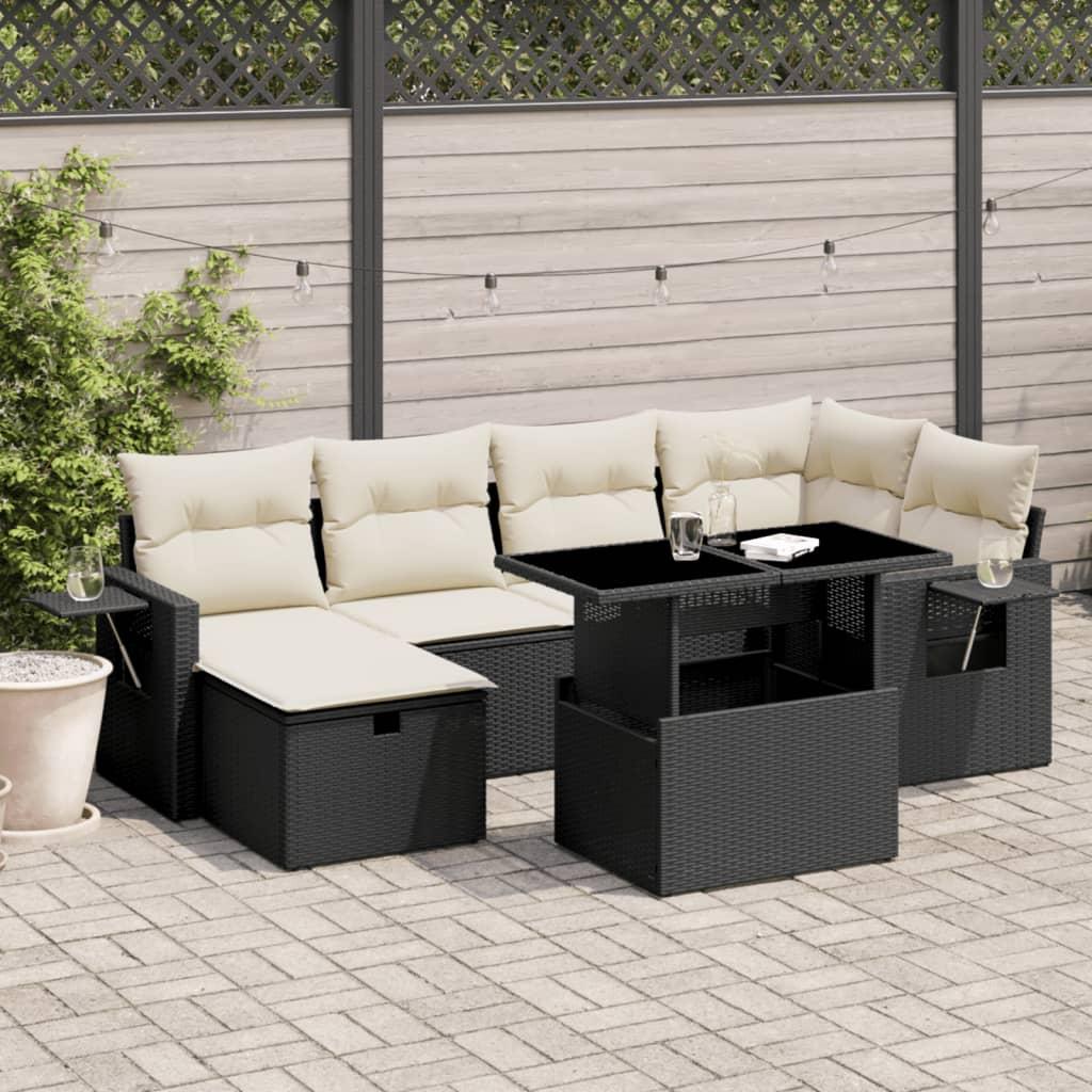 Sofasæt til haven 7 dele med hynder polyrattan sort