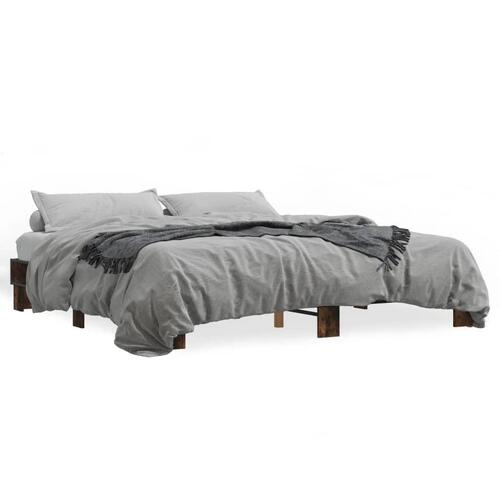 Sengestel 180x200cm konstrueret træ og metal røget egetræsfarve