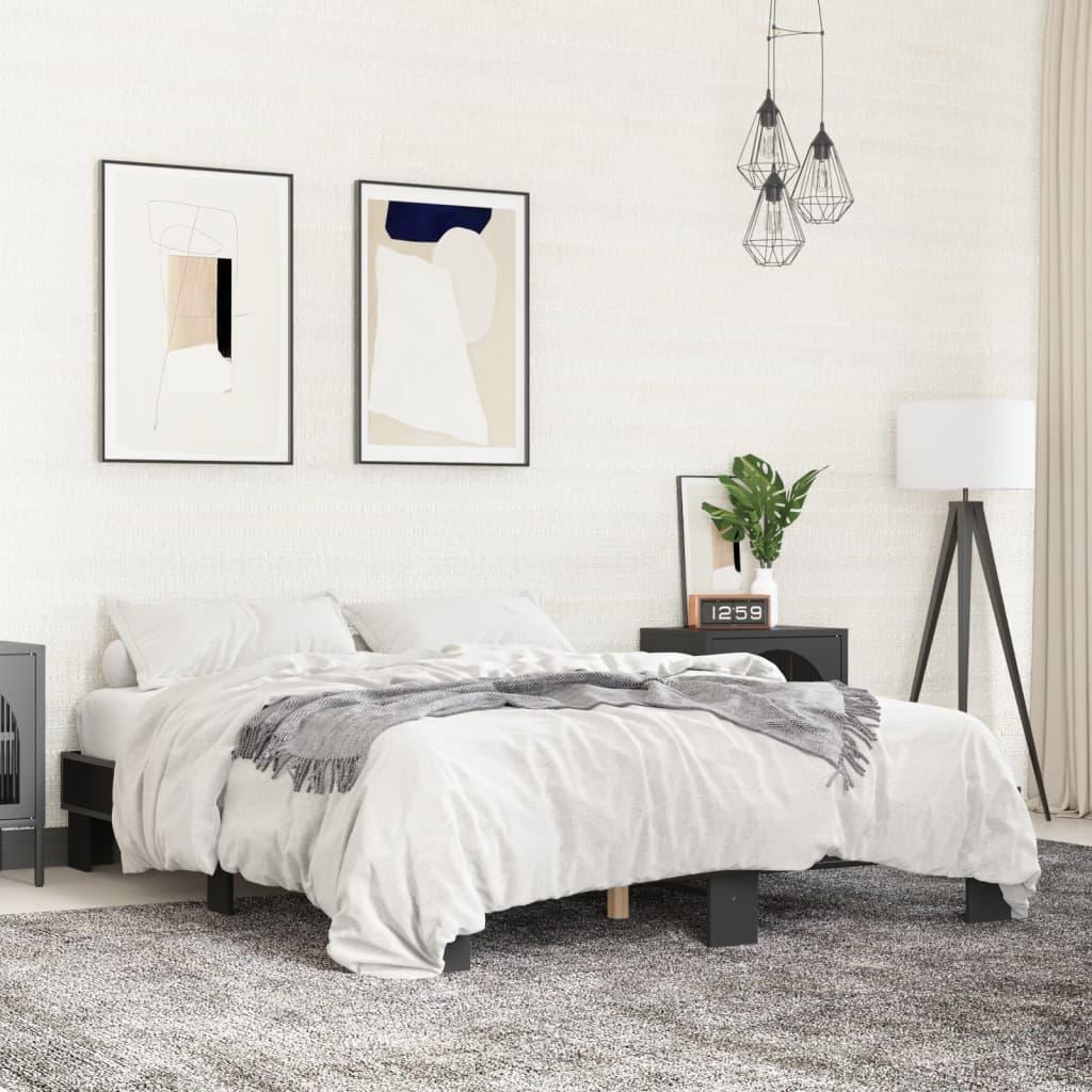 Sengestel 150x200 cm konstrueret træ og metal sort billede