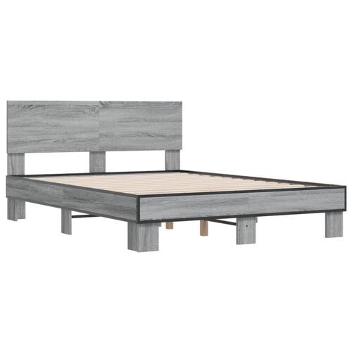 Sengestel 140x200 cm konstrueret træ og metal grå sonoma-eg