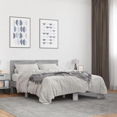 Sengestel 140x200 cm konstrueret træ og metal grå sonoma-eg