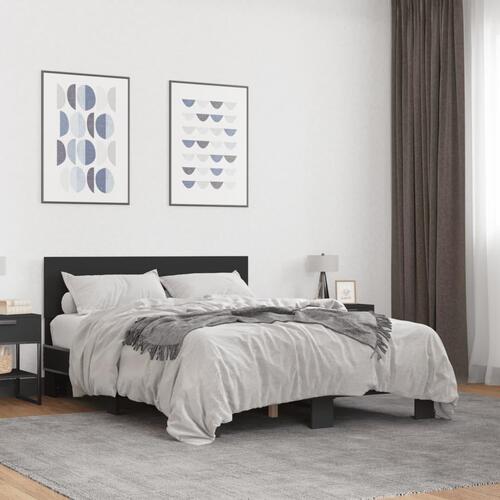 Sengestel 135x190 cm konstrueret træ og metal sort