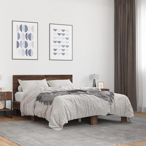Sengestel 135x190 cm konstrueret træ og metal brun egetræsfarve