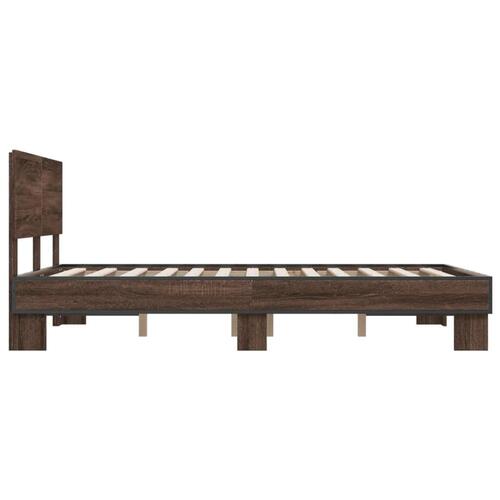 Sengestel 135x190 cm konstrueret træ og metal brun egetræsfarve