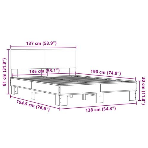 Sengestel 135x190 cm konstrueret træ og metal brun egetræsfarve