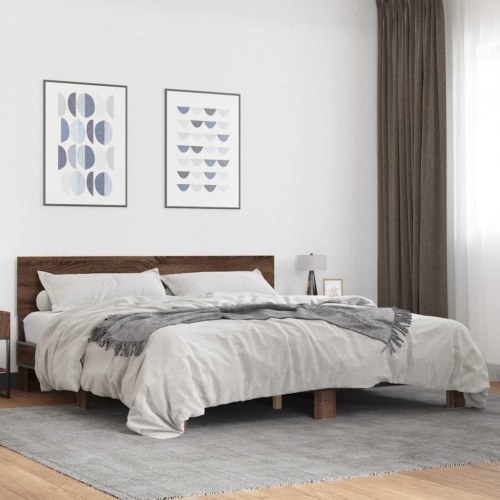 Sengestel 180x200 cm konstrueret træ og metal brun egetræ