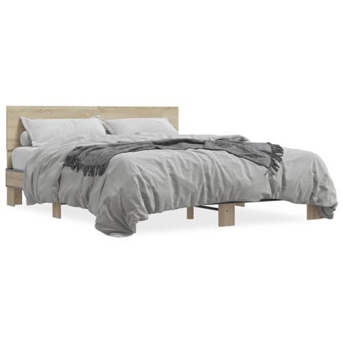 Sengestel 160x200 cm konstrueret træ og metal sonoma-eg
