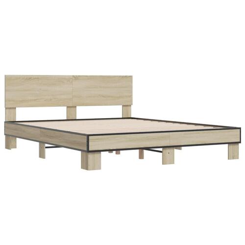 Sengestel 160x200 cm konstrueret træ og metal sonoma-eg