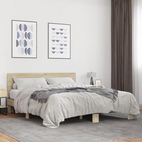 Sengestel 160x200 cm konstrueret træ og metal sonoma-eg