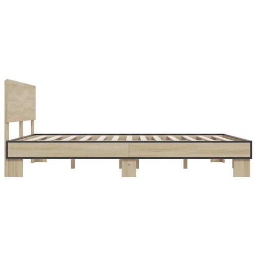 Sengestel 160x200 cm konstrueret træ og metal sonoma-eg