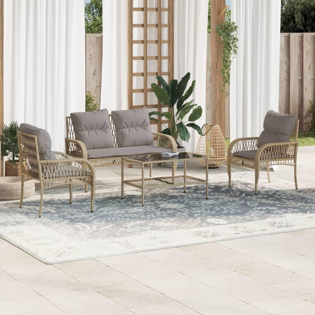 Sofasæt til haven 4 dele med hynder polyrattan beige